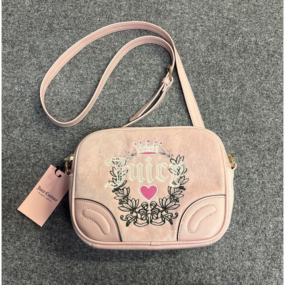 NWT Juicy Couture Pink Diamond Heritage Crossbody Pink Velour Y2k